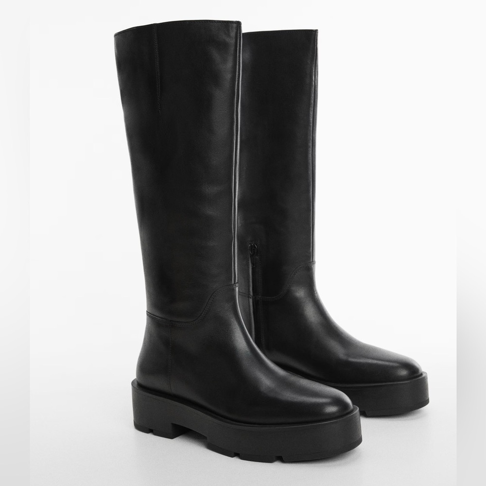 High leather platform boots | mango